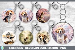 Bundle of six Watercolor Beagles Keychain designs.
