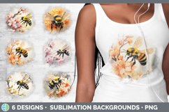 Bundle of six Watercolor Bees Grunge Background designs.