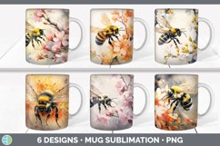 Bundle of six Watercolor Bees Mug Wrap designs.