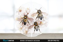 Japanese Watercolor Bees Wind Spinner Sublimation Design PNG Product Image 1