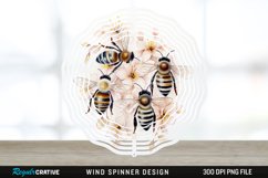 Japanese Watercolor Bees Wind Spinner Sublimation Design PNG Product Image 1
