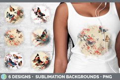 Bundle of six Watercolor Butterflies Grunge Background designs.