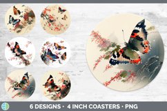 Bundle of six Watercolor Butterflies Round Coaster designs.