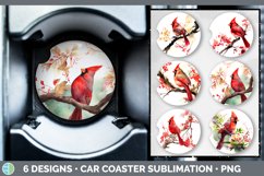 Bundle of six Watercolor Cardinals Car Coaster designs.