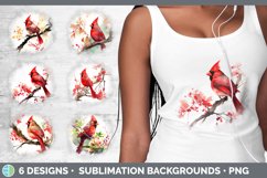 Bundle of six Watercolor Cardinals Grunge Background designs.