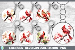 Bundle of six Watercolor Cardinals Keychain designs.