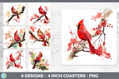 Bundle of six Watercolor Cardinals Square Coaster designs.