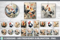 Bundle of six Watercolor Chickens Air Freshener designs.