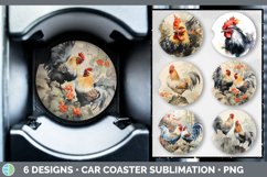 Bundle of six Watercolor Chickens Car Coaster designs.