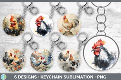 Bundle of six Watercolor Chickens Keychain designs.