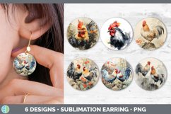 Bundle of six Watercolor Chickens Round Earrings designs.