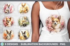 Bundle of six Watercolor Chihuahuas Grunge Background designs.
