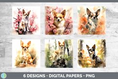 Bundle of six Watercolor Chihuahuas Paper Backgrounds designs.
