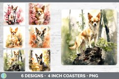 Bundle of six Watercolor Chihuahuas Square Coaster designs.