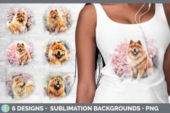 Bundle of six Watercolor Chow Chows Grunge Background designs.
