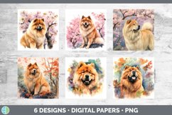 Bundle of six Watercolor Chow Chows Paper Backgrounds designs.