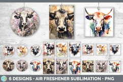 Bundle of six Watercolor Cows Air Freshener designs.
