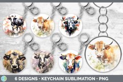 Bundle of six Watercolor Cows Keychain designs.