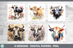 Bundle of six Watercolor Cows Paper Backgrounds designs.