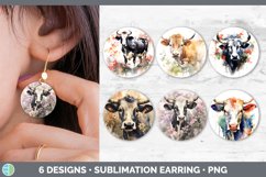 Bundle of six Watercolor Cows Round Earrings designs.