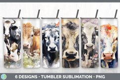 Bundle of six Watercolor Cows Tumbler designs.