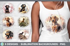 Bundle of six Watercolor Dachshunds Grunge Background designs.
