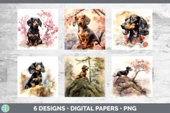Bundle of six Watercolor Dachshunds Paper Backgrounds designs.