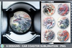 Bundle of six Watercolor Dragons Car Coaster designs.
