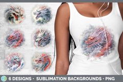 Bundle of six Watercolor Dragons Grunge Background designs.