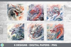 Bundle of six Watercolor Dragons Paper Backgrounds designs.