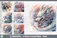 Bundle of six Watercolor Dragons Square Coaster designs.