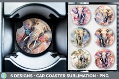 Bundle of six Watercolor Elephants Car Coaster designs.