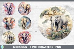 Bundle of six Watercolor Elephants Round Coaster designs.