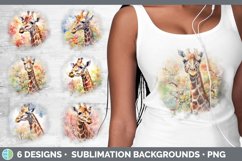 Bundle of six Watercolor Giraffes Grunge Background designs.