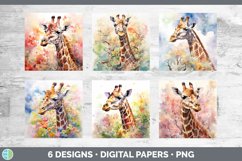 Bundle of six Watercolor Giraffes Paper Backgrounds designs.