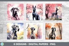 Bundle of six Watercolor Great Danes Paper Backgrounds designs.