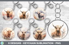 Bundle of six Watercolor Highland Cows Keychain designs.