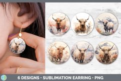 Bundle of six Watercolor Highland Cows Round Earrings designs.