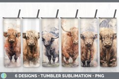 Bundle of six Watercolor Highland Cows Tumbler designs.