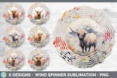 Bundle of six Watercolor Highland Cows Wind Spinner designs.