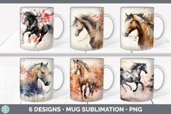 Bundle of six Watercolor Horses Mug Wrap designs.