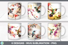 Bundle of six Watercolor Hummingbirds Mug Wrap designs.