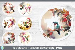Bundle of six Watercolor Hummingbirds Round Coaster designs.