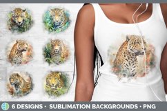 Bundle of six Watercolor Jaguars Grunge Background designs.