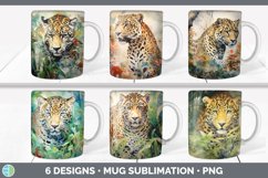 Bundle of six Watercolor Jaguars Mug Wrap designs.