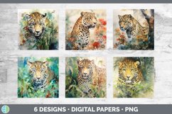 Bundle of six Watercolor Jaguars Paper Backgrounds designs.