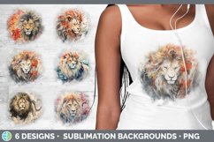 Bundle of six Watercolor Lions Grunge Background designs.