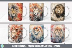 Bundle of six Watercolor Lions Mug Wrap designs.