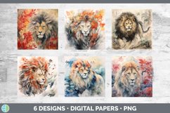 Bundle of six Watercolor Lions Paper Backgrounds designs.