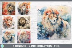 Bundle of six Watercolor Lions Square Coaster designs.